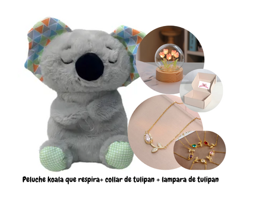 PELUCHE QUE RESPIRA +COLLAR DE TULIPAN + LAMPARA DE TULIPAN