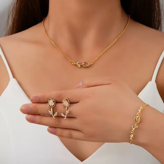 Juego de Aretes, Pulsera y Collar de Tulipán