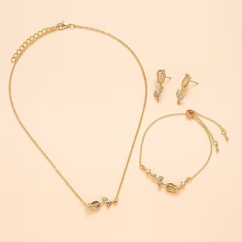 Juego de Aretes, Pulsera y Collar de Tulipán