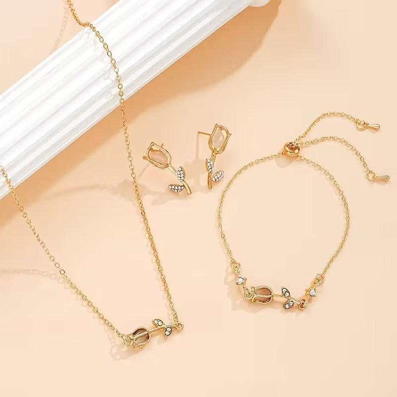 Juego de Aretes, Pulsera y Collar de Tulipán